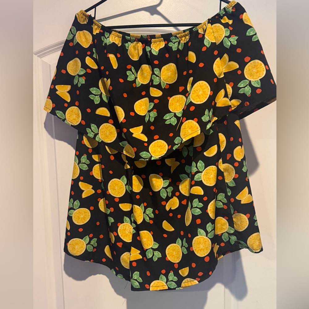 🍋 Black Romper Dress with Citrus Print 🍋